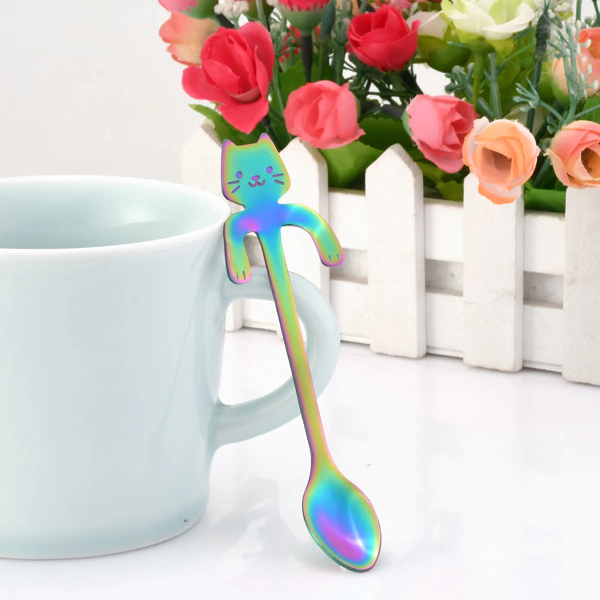 

Coffee Spoon Mini 304 Stainless Steel Cartoon Cat Spoon Long Handle Flatware Coffee Drinking Tools Kitchen Gadget Teaspoons NEW