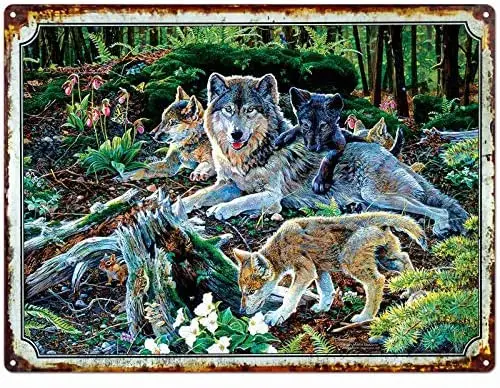 Жестяная Табличка с изображением горного леса волка винтажный настенный постер
