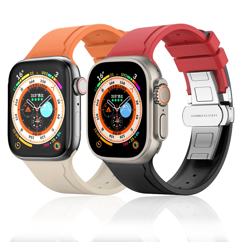 

Ремешок резиновый для Apple Watch Ultra 49 мм Series 8 7 45 мм, мягкий спортивный браслет для iWatch 6 5 4 SE 44 мм 42 мм