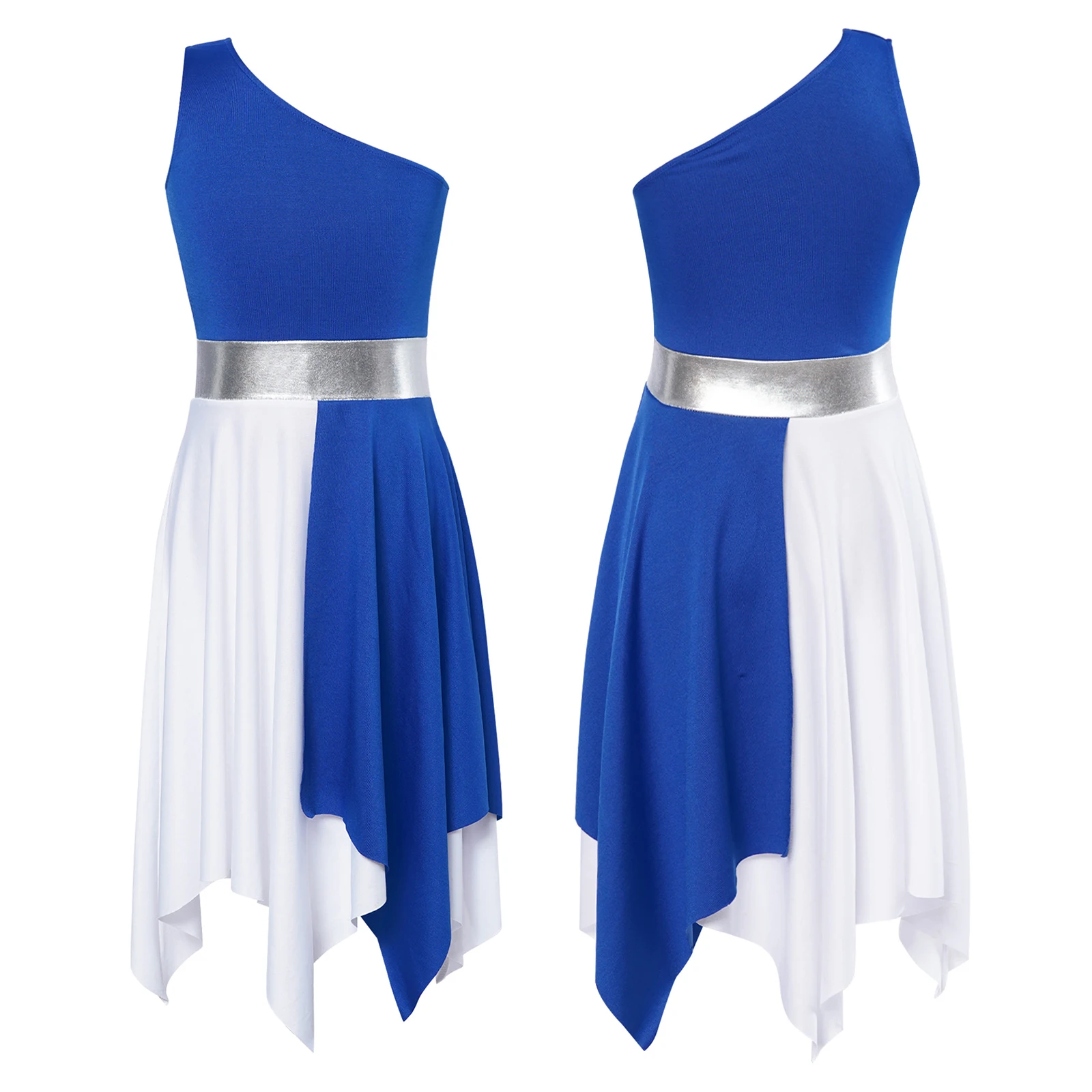 

Kids Girls Lyrical Praise Ballet Dance Dress Sleeveless Color Block Church Choir Costume Modern Ballroom Performance Dancewear