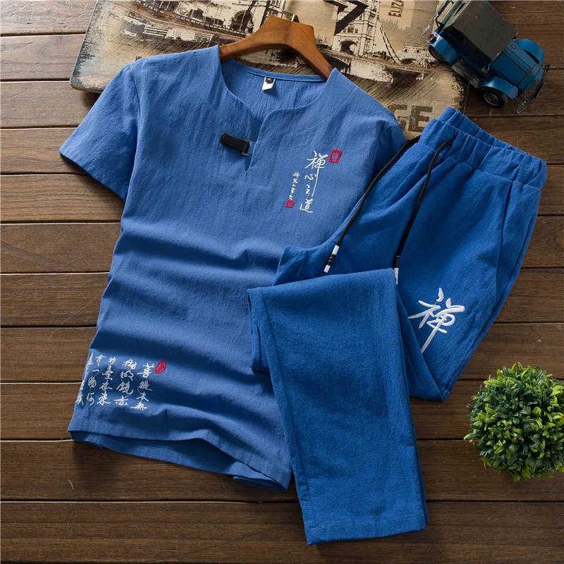 Костюм Тан в китайском ретро-стиле для мужчин рубашка дзен-чай штаны топ кунг-фу