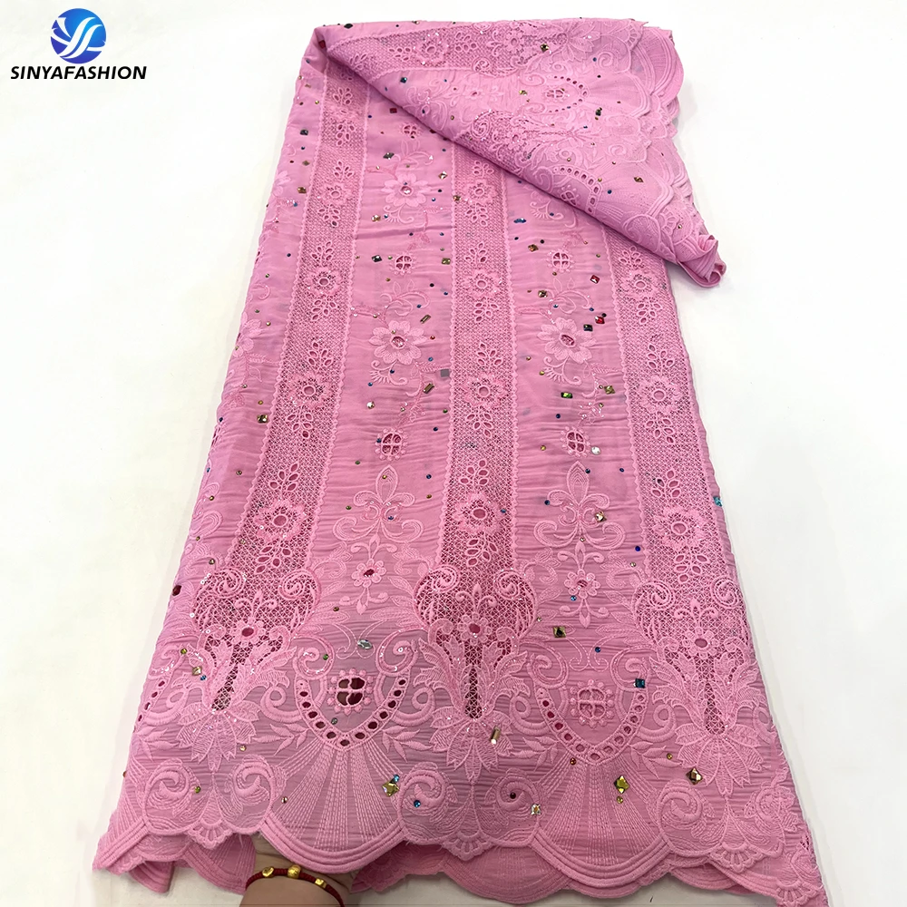 Sinya африканская гипюровая кружевная ткань вышивка с кристаллами 5 ярдов высокое