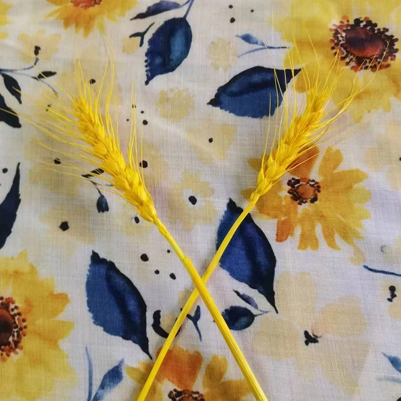 Женское длинное платье из натуральной рами с принтом подсолнуха 2024 50 см