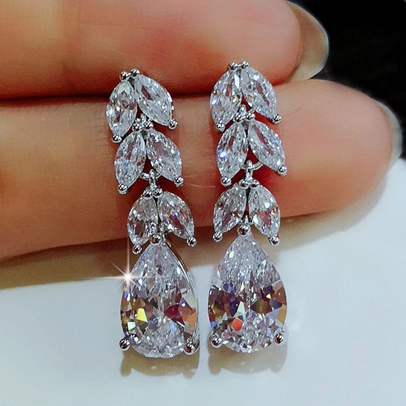 

Women Drop Earring Wedding Band Jewelry Leave&Water Drop Shape Earring AAA Cubic Zirconia New Fashion Bridal Accessories