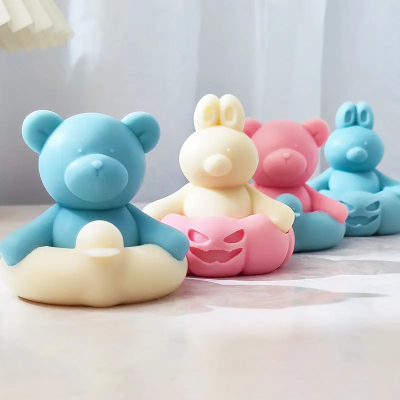 

Fun geometric Bear Silicone Candle Mold Duckling Pumpkin Swimming ring Candle Making Kits Soap Resin Mold Gifts Craft Home Decor