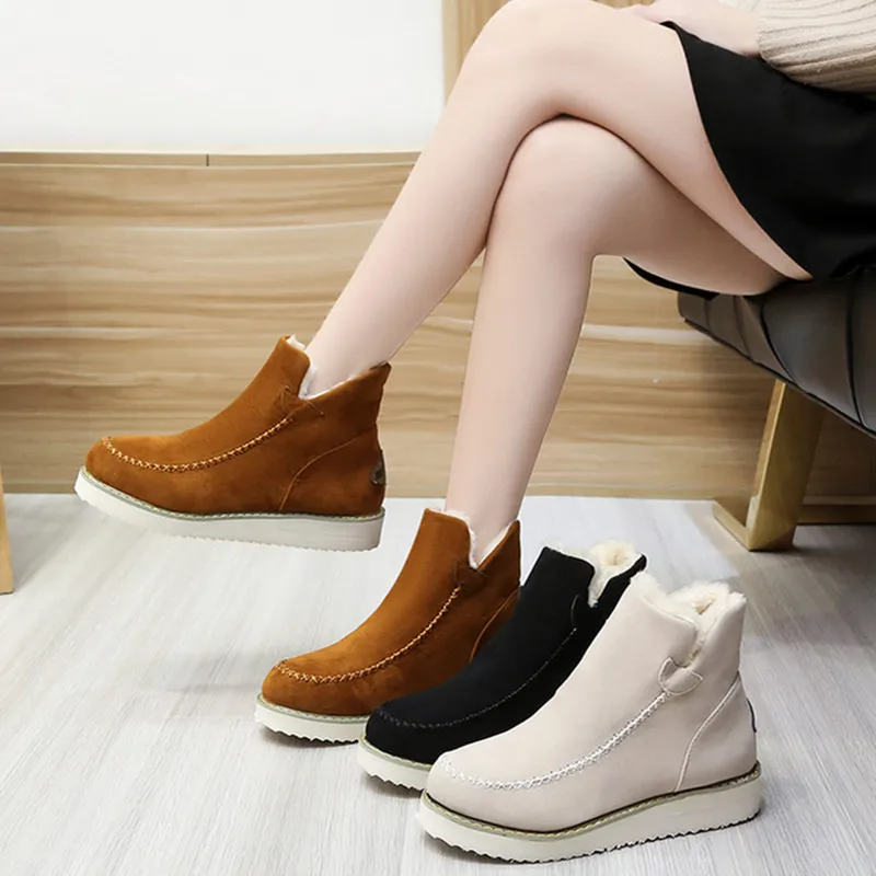 

Зимние ботинки, теплые женские модные повседневные хлопковые ботинки, женская обувь на плоской подошве, Нескользящие удобные зимние плюшев...