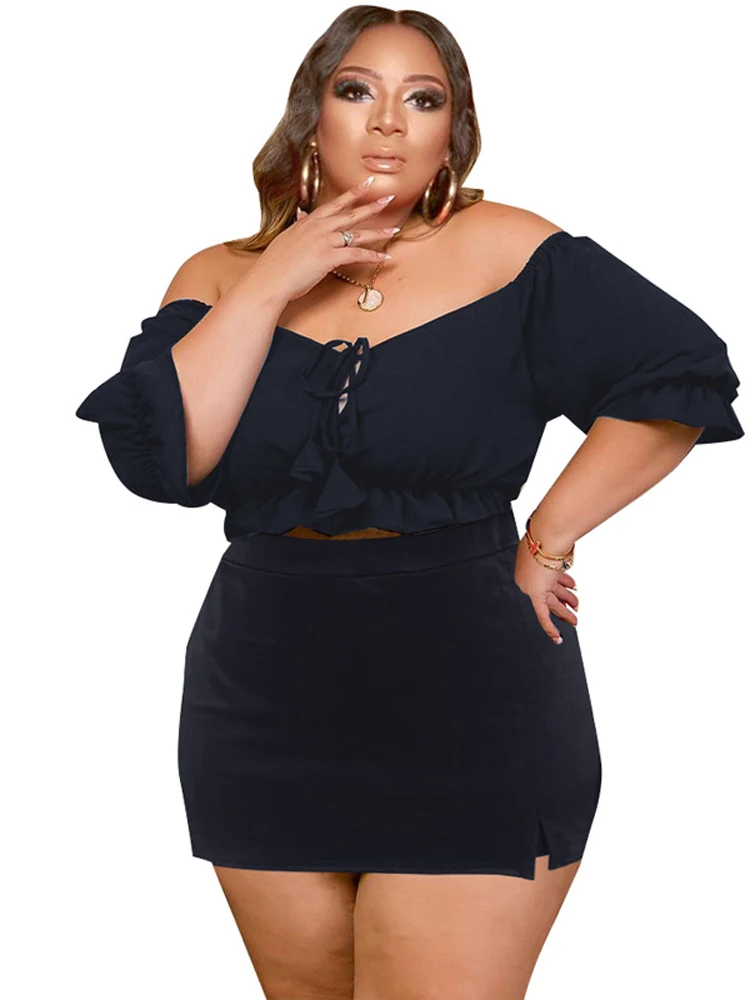 

Plus Size Shorts 2 Piece Sets Women Lace Up Slash Neck Crop Tops Outfits Summer New Solid Ruched Splice Sexy Casual Shorts Suits