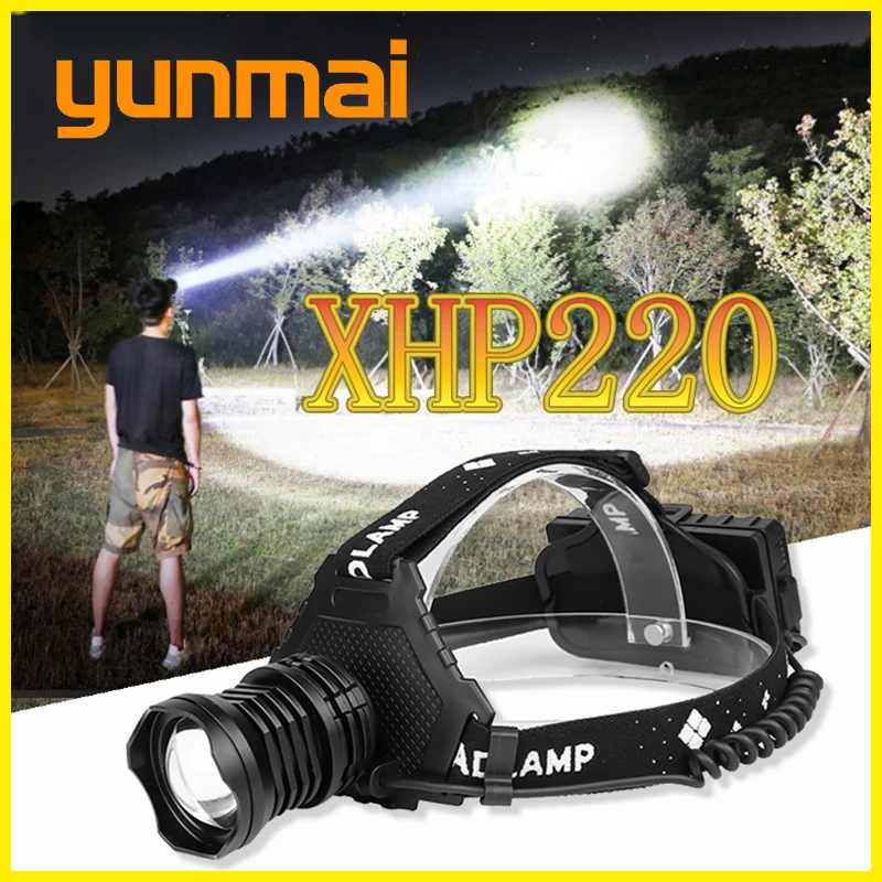 

1600 лм самый мощный XHP220 светодиодный налобный фонарь, Головной фонарь с USB-зарядкой, водонепроницаемый фонарь с зумом, фонари для кемпинга с б...