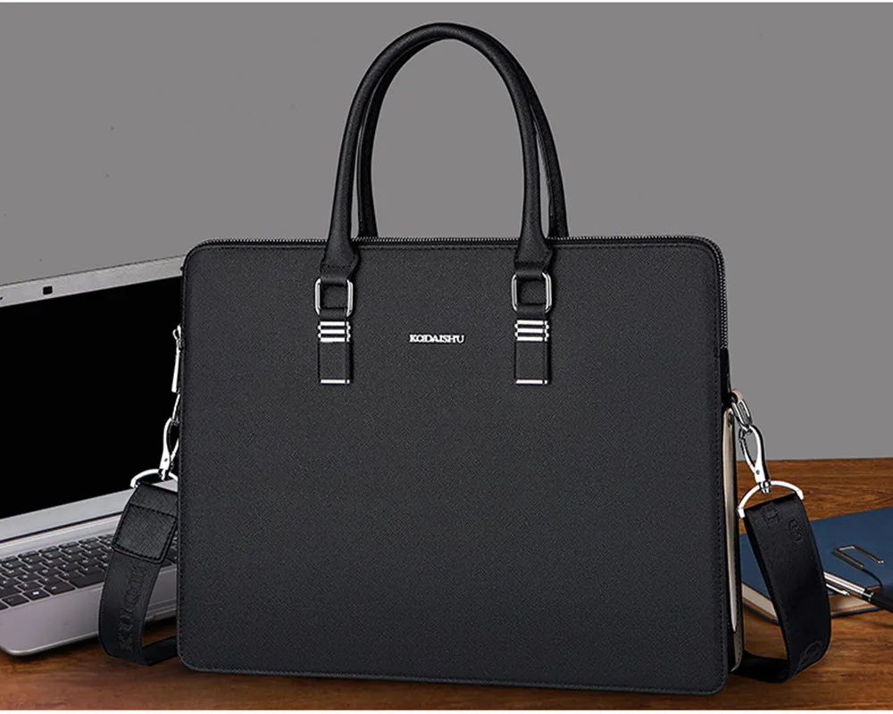 Business Genuine Leather Men's Briefcase Bag 14-Inch Laptop Bag Handbag Large Capacity Male Shoulder Bag for Document