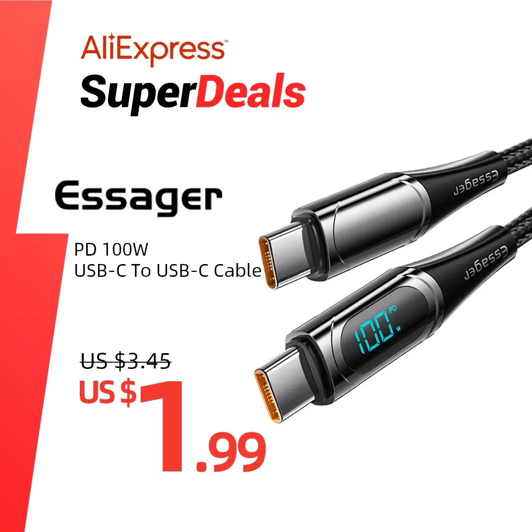 

NEW2023 Essager USB Type C To USB C Cable 100W/5A PD Fast Charging Charger Wire Cord For Macbook Xiaomi Samsung Type-C USBC Cabl