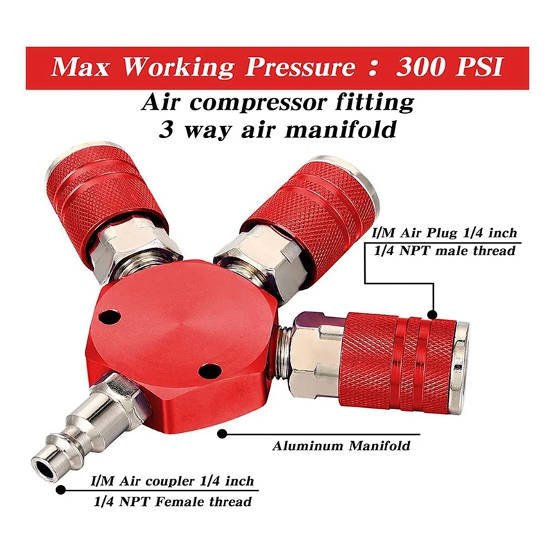 4 шт. соединители для воздушного шланга 3 способа фитинги 1/4 дюйма NPT аксессуары