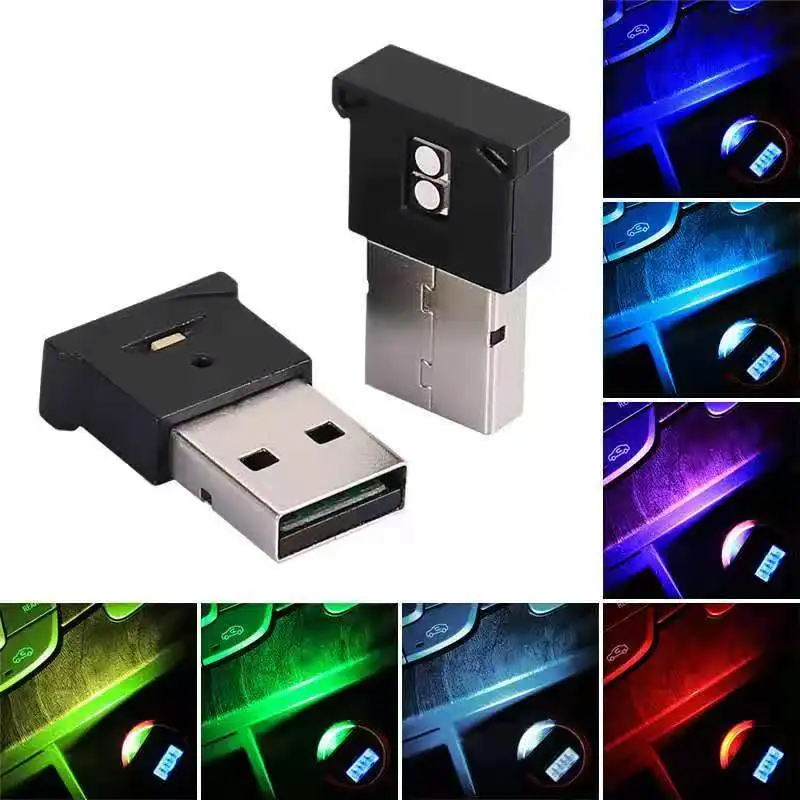 

Миниатюрный светодиодный автомобильный светильник с USB, Цветная декоративная лампа, внутренсветильник освещение, аварисветильник свет, по...