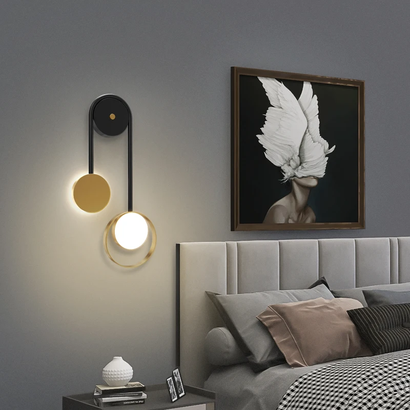 

Nordic Golden Circle Wall Lamp LED Aluminum Atmosphere Light Bedroom Living Room Aisle Background Sconce Villa Decor Wall Light