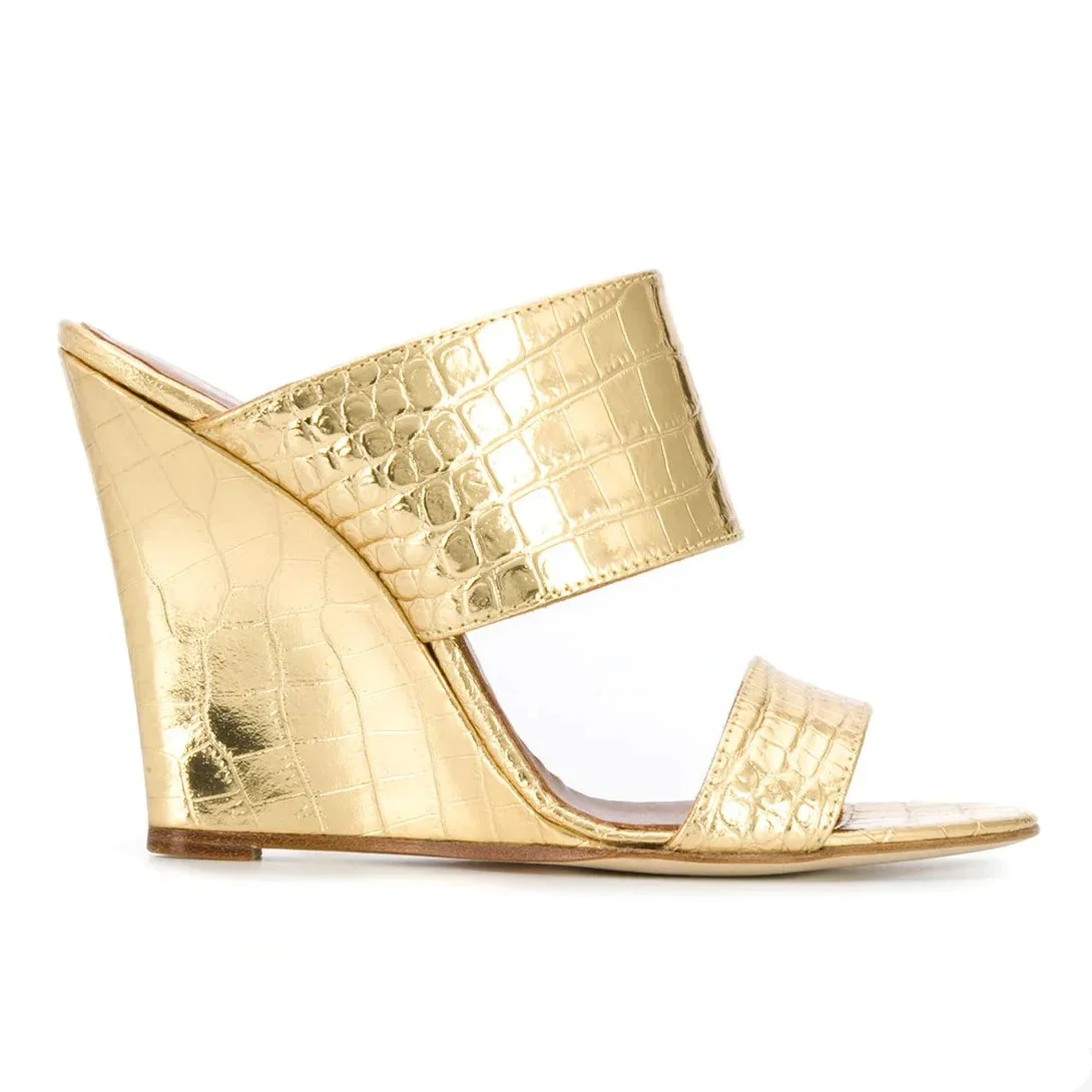 Arden Furtado/летние кожаные тапочки на танкетке с металлическим тиснением сабо очень