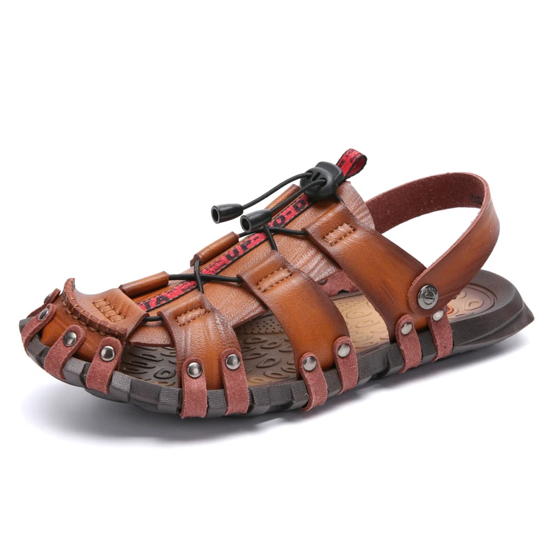 Leather Sandals Cowhide Men's Shoes Summer New Beach Shoes Men's Fashion Slippers Large 38-47 Outdoor Casual Sandals