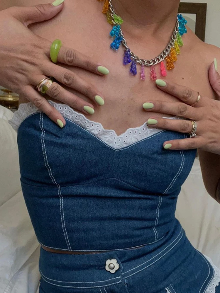 

Женский Джинсовый укороченный Топ без бретелек, с открытыми плечами