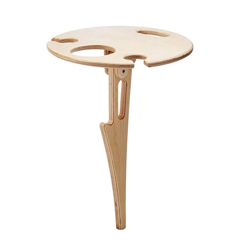 

Outdoor Wine Table with Foldable Round Desktop Mini Wooden Picnic Table Easy to Carry Wine Rack Support