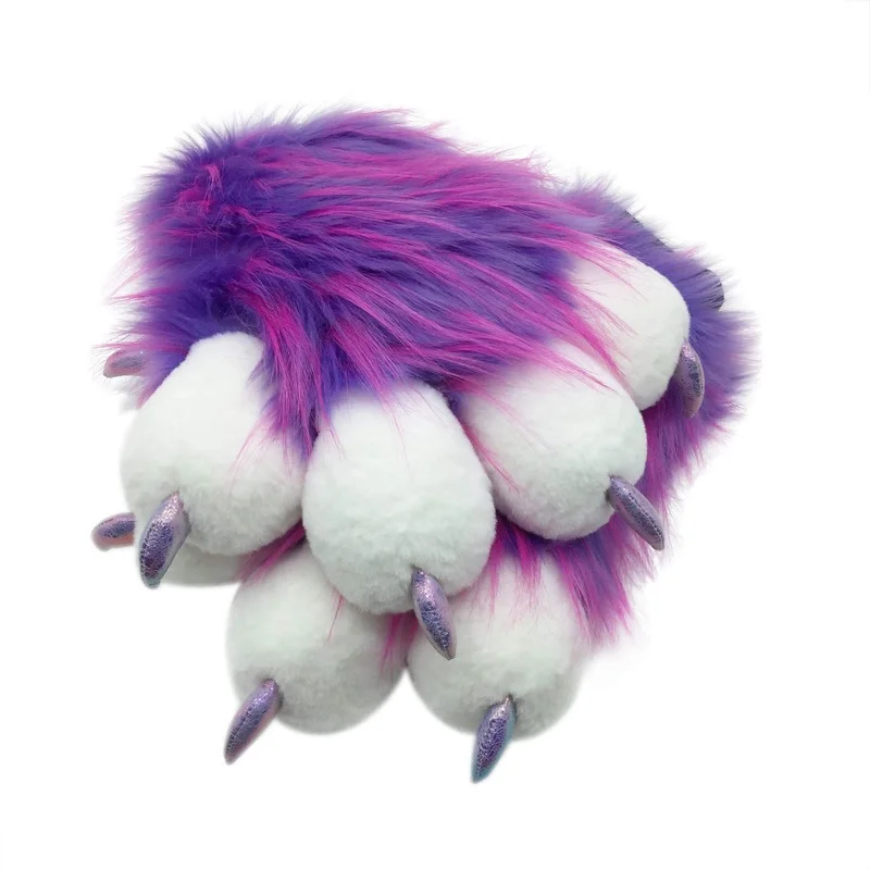 Fursuit Paws Furry Partial Cosplay Fluffy Claw Purplish Pink Gloves Costume Lion Bear Props for Kids Adults