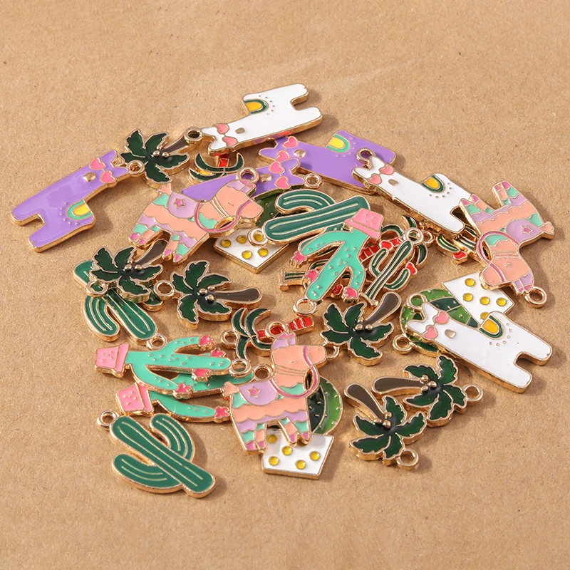 10 шт. эмалевое растение кокосовое дерево подвески кактус Альпака Подвески для