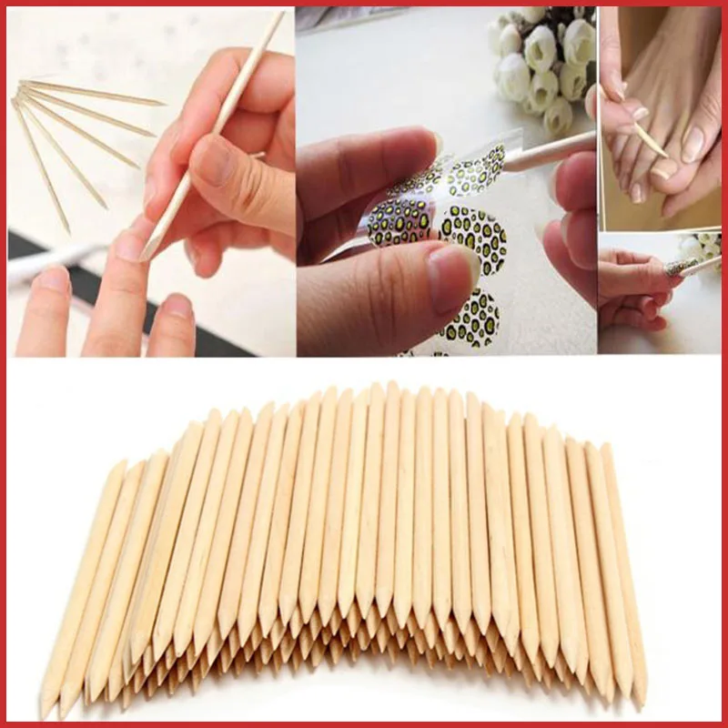 

50/100 Wooden Cuticle Pusher Remover Nail Art Design Orange Wood Sticks Rhinestones Dotting Removal Manicure Pedicure Care Tools