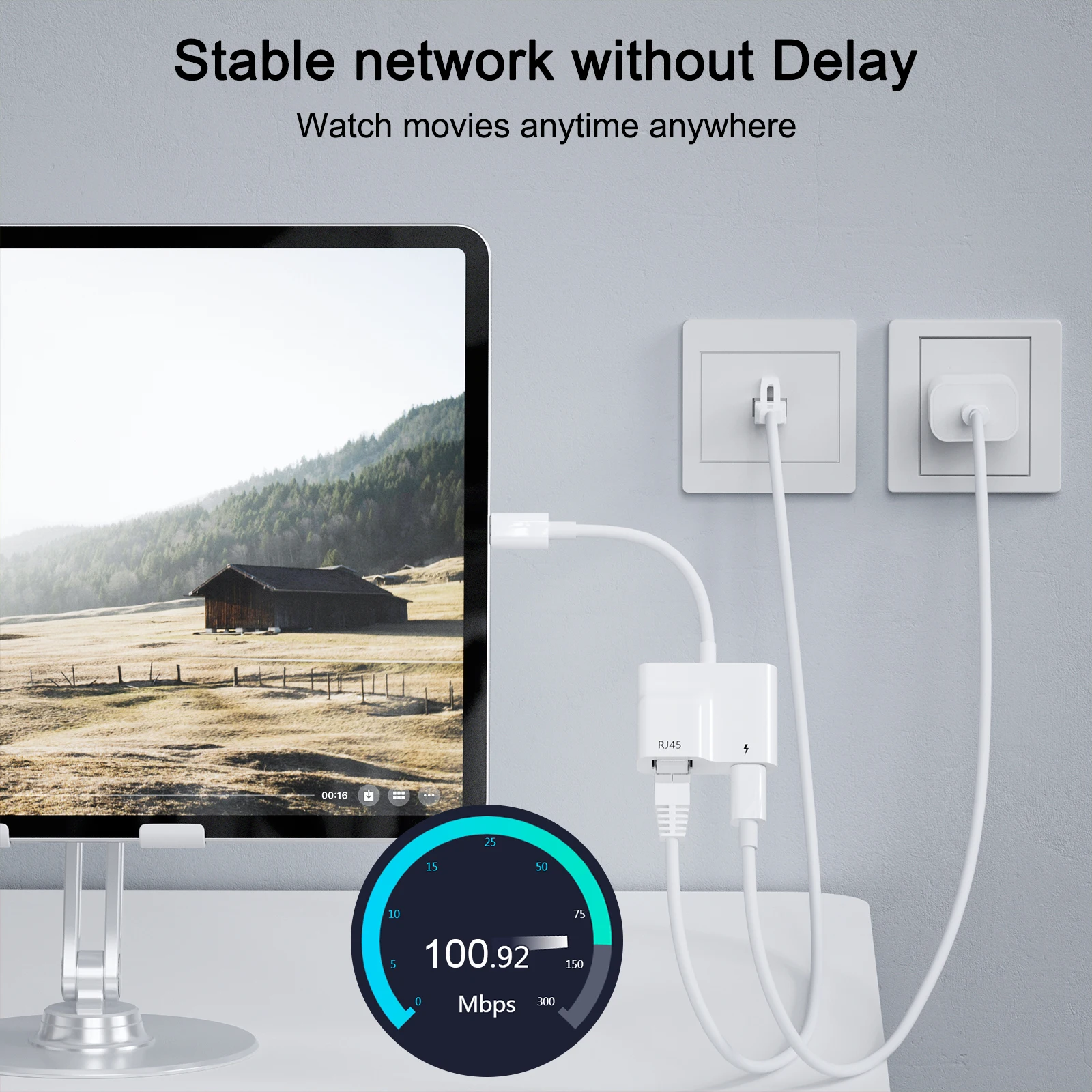 Адаптер USB C к Ethernet RJ45 с зарядным устройством PD 60 Вт, Gigabit LAN Сетевой хаб для MacBook ProAir iPad ProAir Samsung и т. д. (art.: 3920be490ede9) - 3920be490ede9