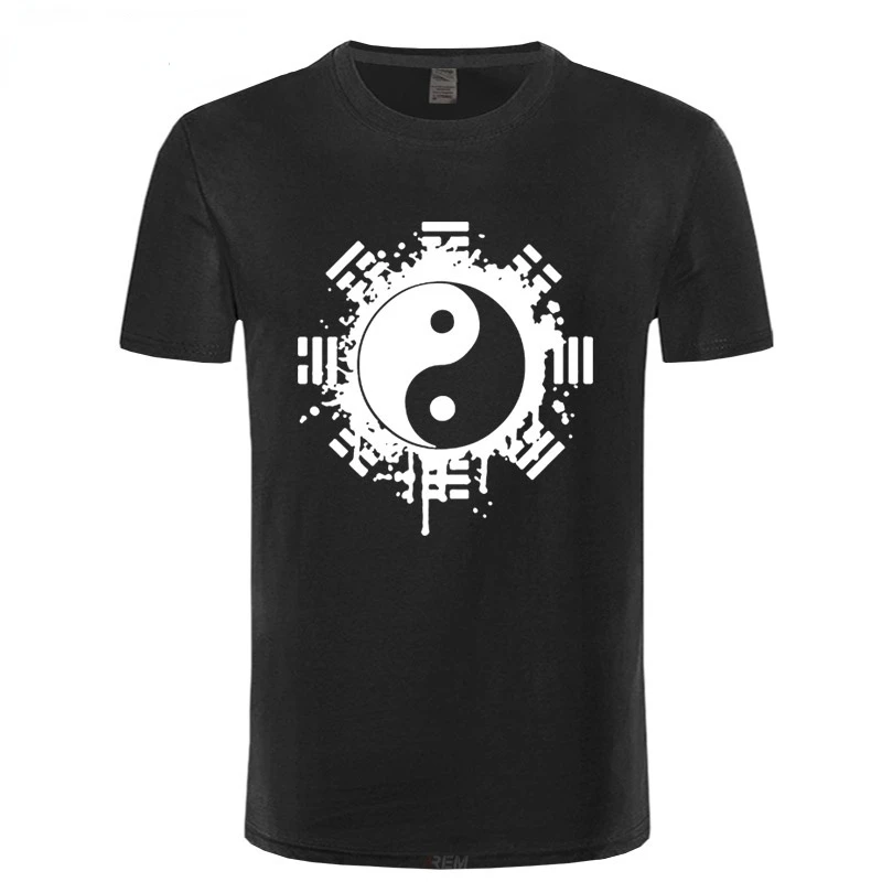 

New summer casual simple Tai Chi gossip print slim fit round neck T-shirt top