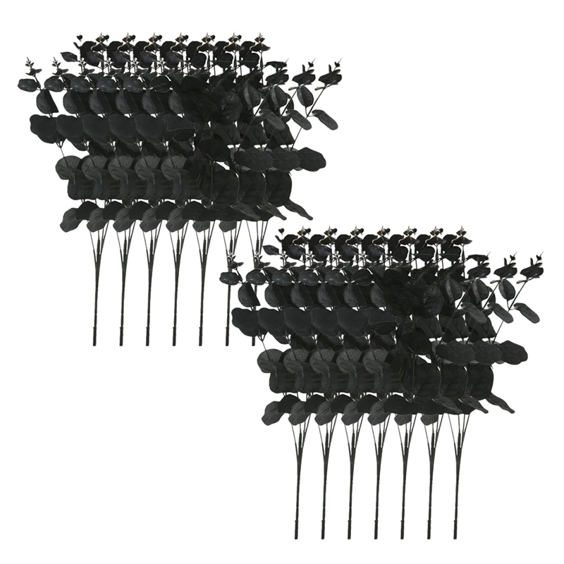 

14PCS Black Halloween Decor Artificial Flower Eucalyptus Branches Stems Table Centerpieces Indoor Decorations Black