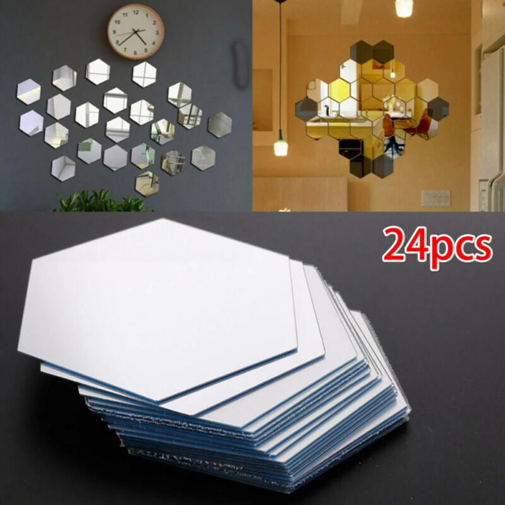 

24Pcs 3D Mirror Wall Sticker Hexagon Acrylic Wall Decals Self Adhesive Removable Art Decal DIY Home Decor Art Mirror 46*40*23