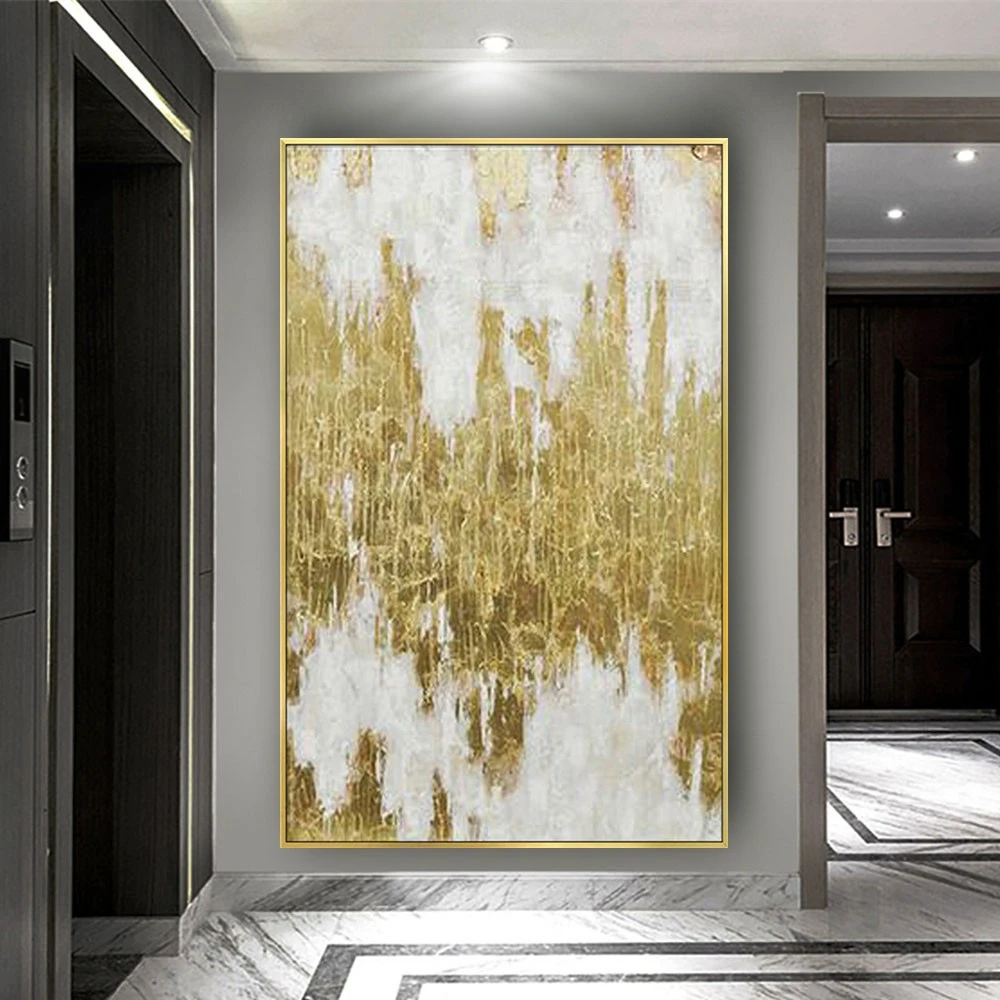 100% картина маслом ручной работы абстрактная Золотая Картина на холсте стену