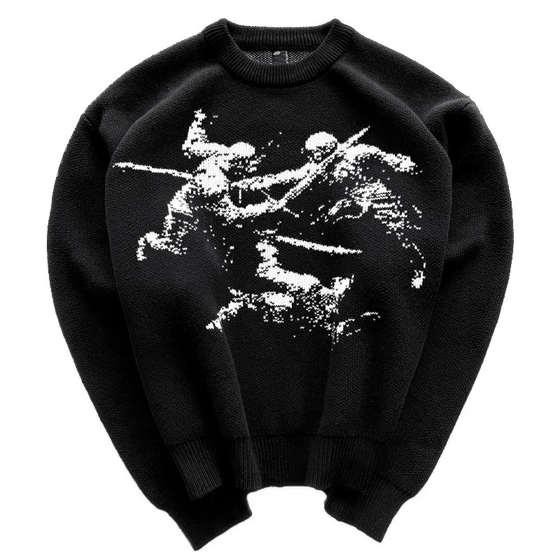 2024 мужской новый популярный свитер с винтажным узором и принтом круглый вырез