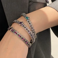 foydjew retro thai silver colorful zircon cross crown heart open adjustable bracelets for women luxury bracelet bangles