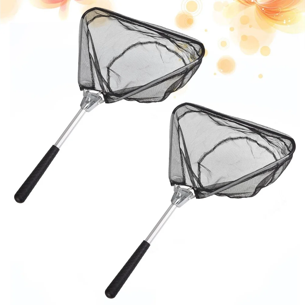 

2pcs Mini Triangle Fishing Net Foldable Fish Landing Net Collapsible Fish Catching Landing Net Fishing Tool (50cm Black)