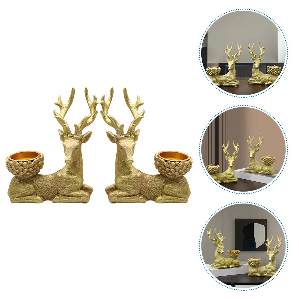 

Elkchristmas Resin Holder Decoration Candlestickdesktop Holders Stand Sculpture Decor Light Deer Tea Reindeer Ornament Holiday