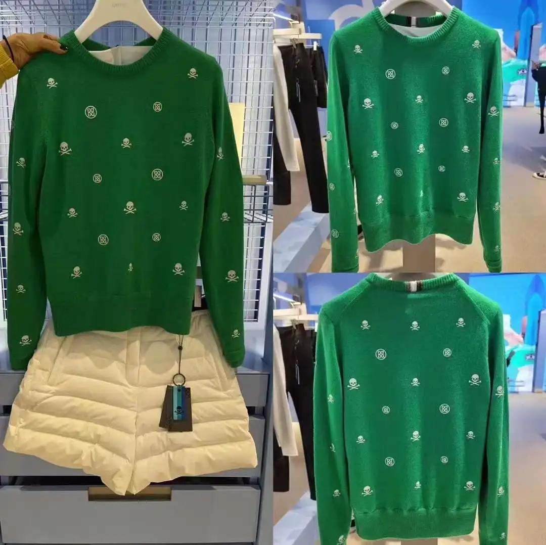 

The New Golf Lady's Autumn And Winter Sweater Has A Jacquard Skull Pattern And A Warm Sweater With A Windproof Lining,