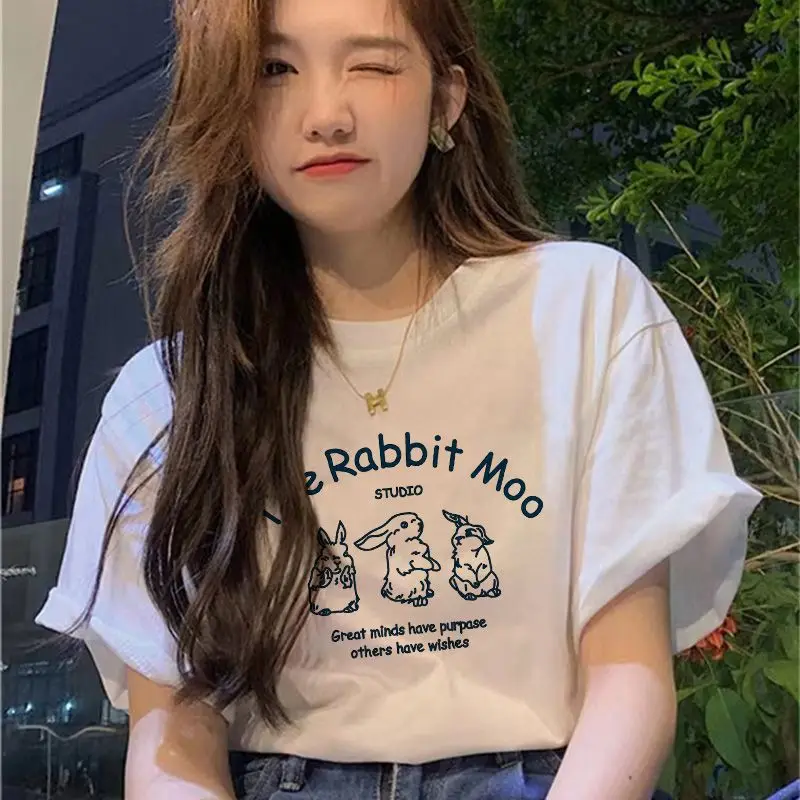 

Fat Girl Cotton Short-Sleeved T-shirt Women's White Summer Korean Style Loose New Cartoon Printed Letter Top Clothes