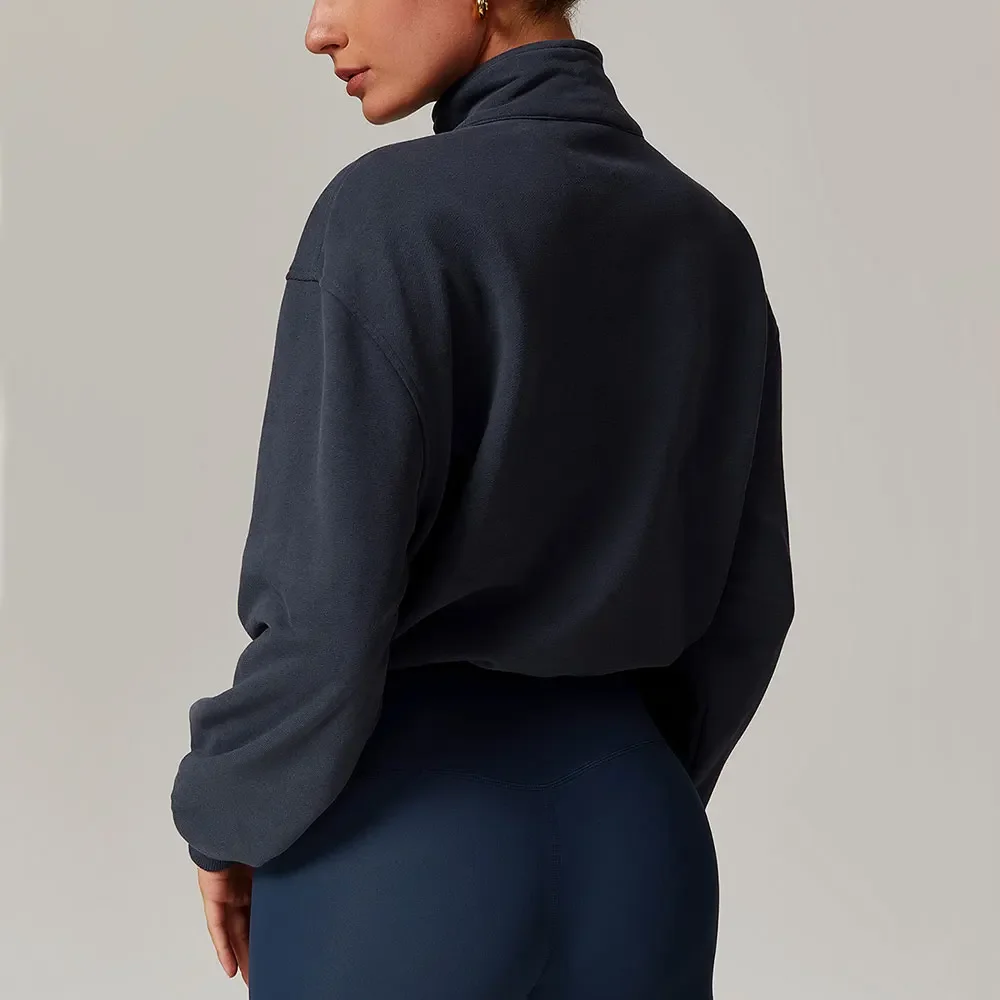 Зимняя спортивная толстовка с воротником-стойкой на молнии женский топ длинными