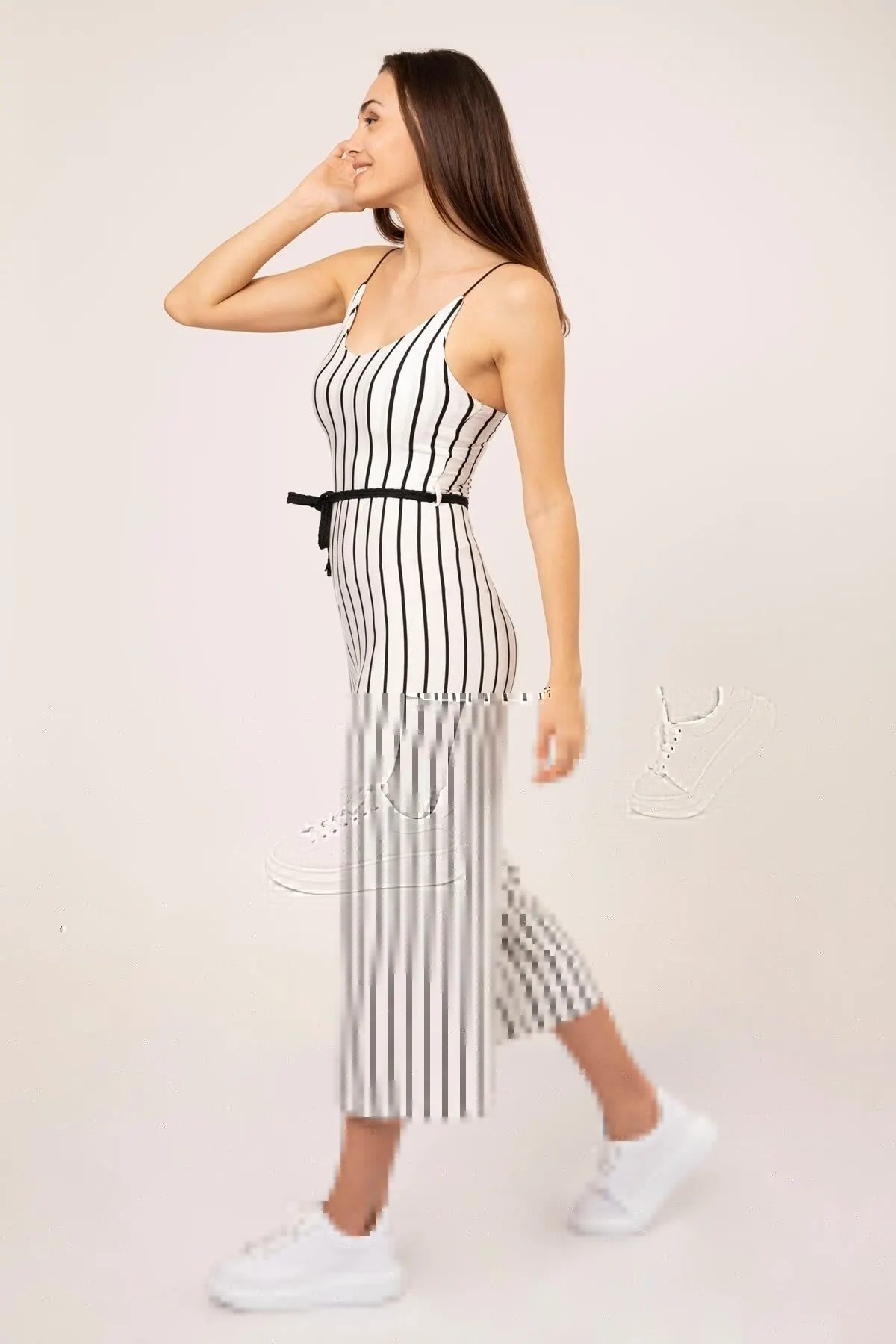 

Women's Overalls White Striped Strap Casual Combed Cotton Jumpsuit Hot Casual Fashion Sleeveless Baggy Trousers Jumpsuit