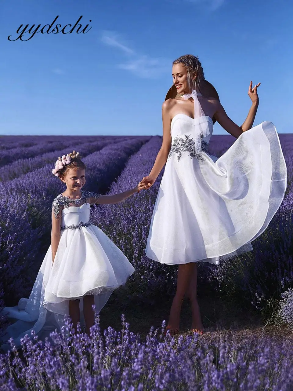 

Mother and Daughter Prom Gown A-Line Puffy Flower Girls For Weddings Princess Dresses Girl Birthday Party Dresses With Appliques