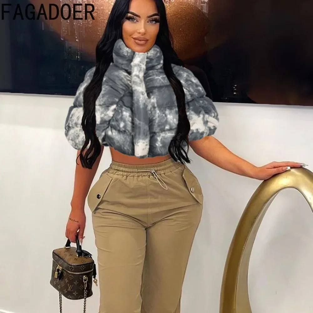 FAGADOER куртки с принтом тай-дай женская модная стеганая куртка воротником-стойкой