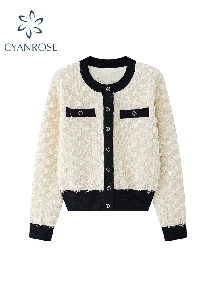 

Женский кардиган в стиле пэчворк, вязаный свитер 90-х, Модный женский абрикосовый вязаный свитер с круглым вырезом, корейский джемпер, винтажная одежда Y2k, 2023