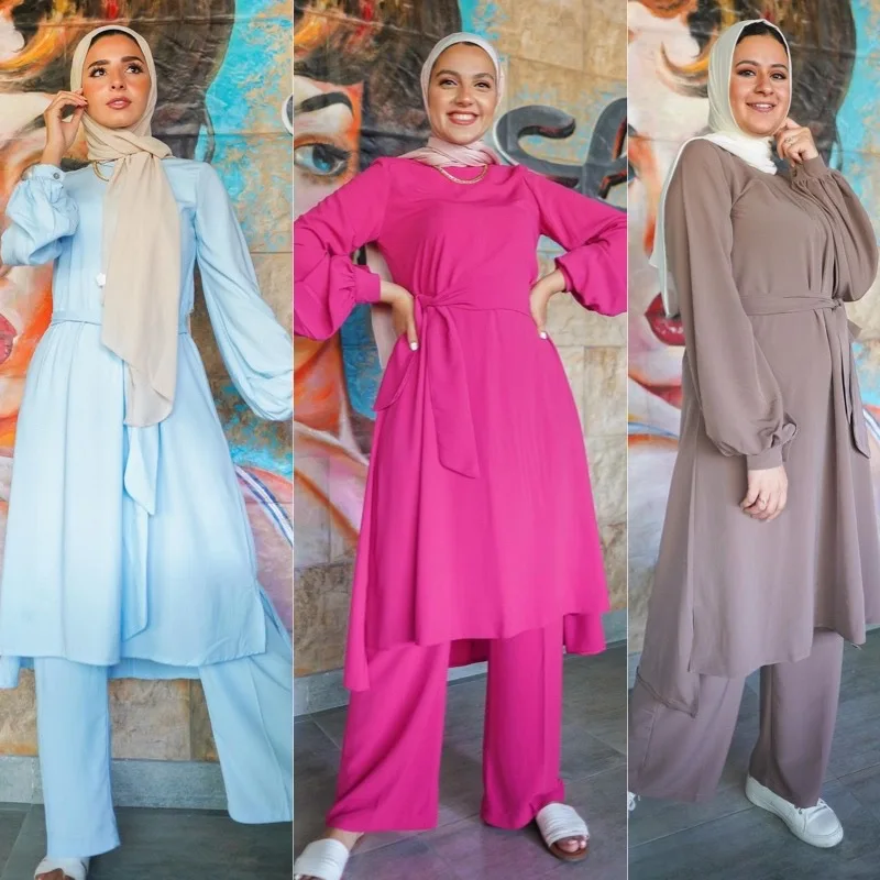 

Wepbel Muslim Clothing Outfits Women Arab 2 Piece Sets Islam Outfits Dubai Long Sleeve Long Tops Summer Pants Islam Clothing