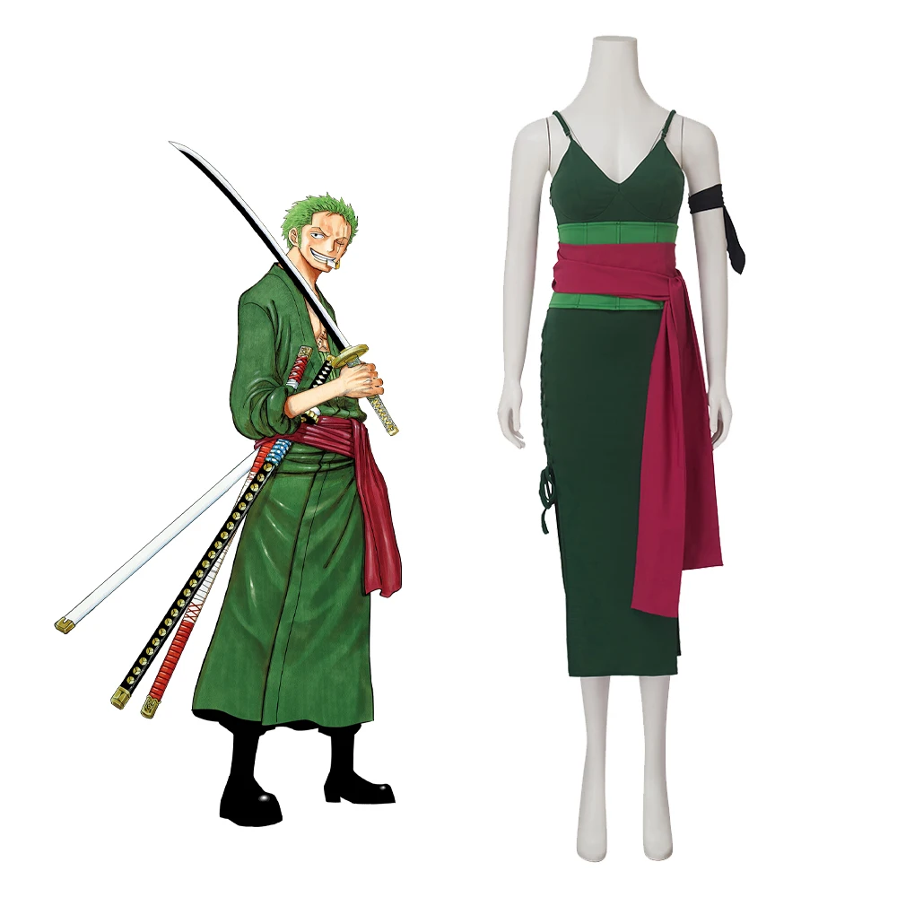 

Ророноа Зоро косплей костюм Зоро сексуальное платье женское с высоким разрезом на шнуровке тонкое платье Хэллоуин скользящее платье для женщин Хэллоуин