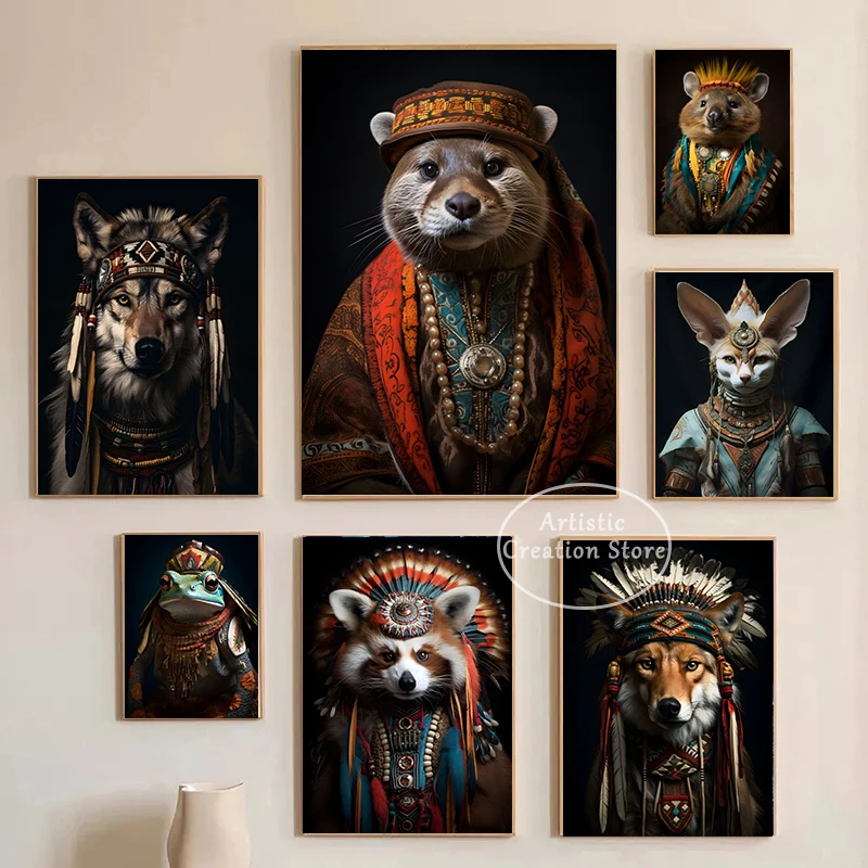 

Aztec Tribal картина с рисунком животных, картина собаки, волка, енота, фотография стены гостиной, искусство детской стены, подарки
