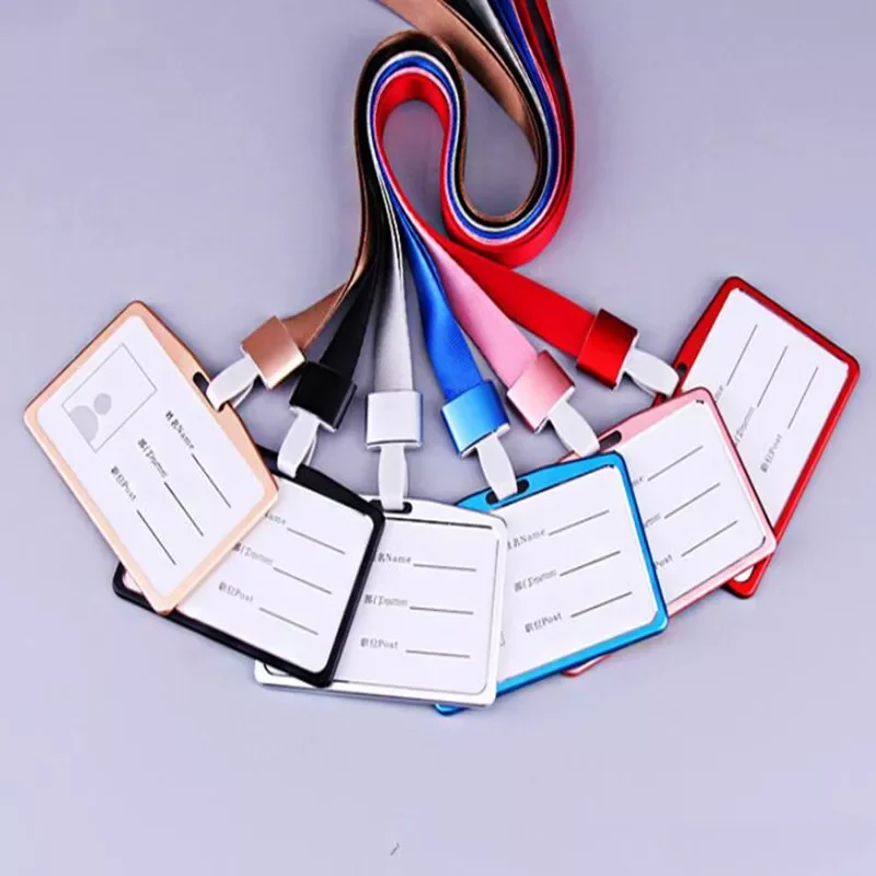 

Alloy Card Holder with Lanyard Strap Staff Work Card ID Card Badge Holder Pass Access Card Sleeve Business Supplies
