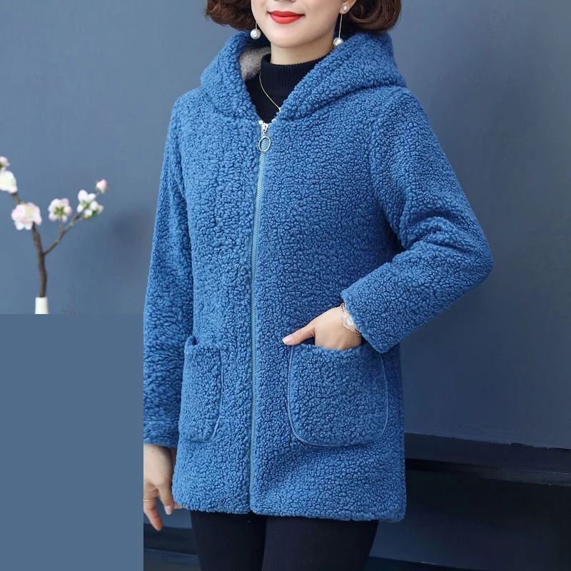 Mother's winter coat, cotton coat, middle-aged women's  cashmere thickened fleece, wool cotton jacket women's autumn winter