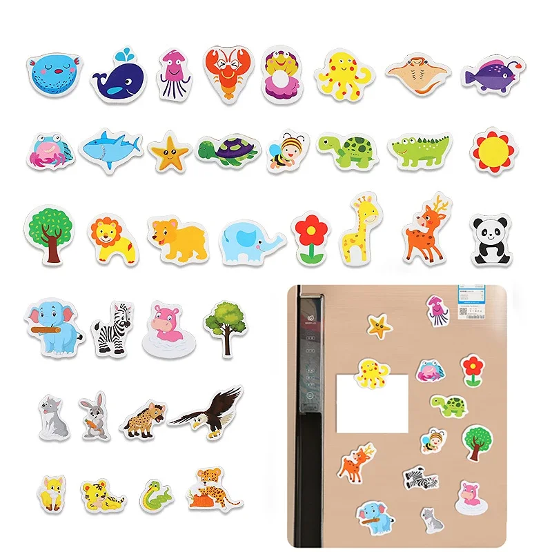 12 шт. магнит на холодильник с изображением животных рыба краб цветок деревянный 3D