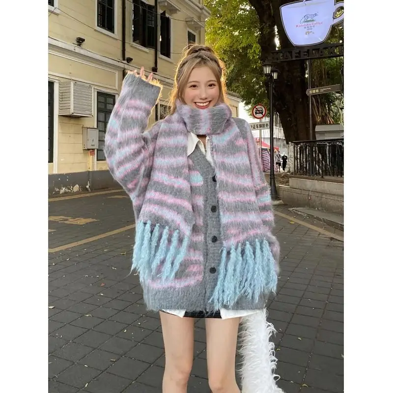 Новое поступление 2023 женские розовые свитера корейские милые кардиганы с