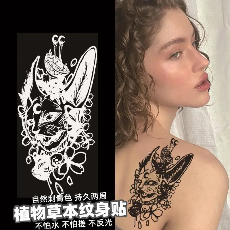 

Goth Rabbit Herb Juice Lasting Waterproof Tattoo Stickers for Woman Man Hip Hop Arm Thigh Temporary Tattoos Cat Fake Tattoo