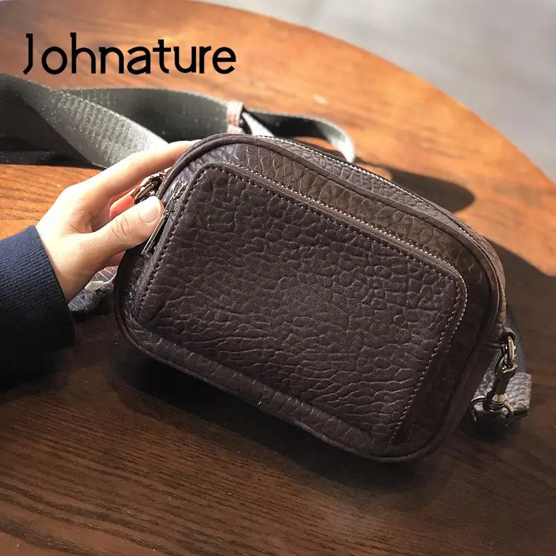

Johnature Simple Genuine Leather Women Small Shoulder Bags 2022 New Natural Soft Cowhide Solid Color Leisure Crossbody Bag