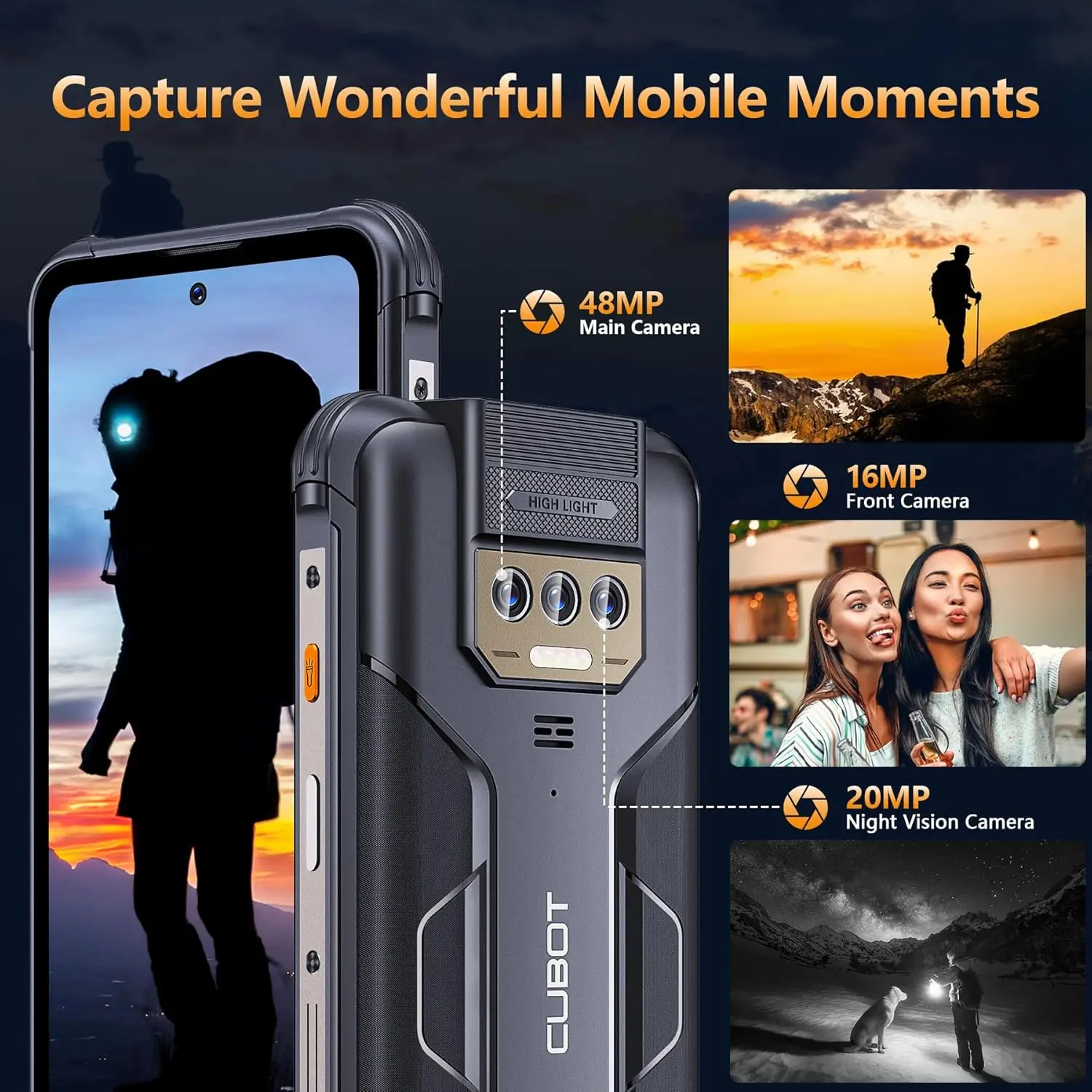 Фото Уличный смартфон CUBOT Kingkong Power Android13, 16 ГБ + 256 ГБ, 10600 мАч (33 Вт)/6,5 дюйма/48 МП + 20 МП ночного видения, IP68/двойная SIM-карта 4G/NFC/GPS №5